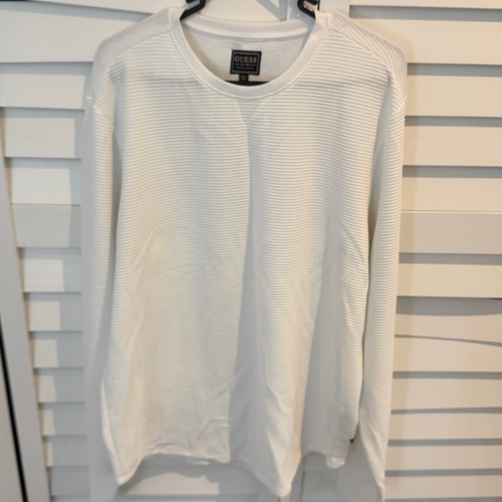 Guess Ribbed White Long Sleeve Top